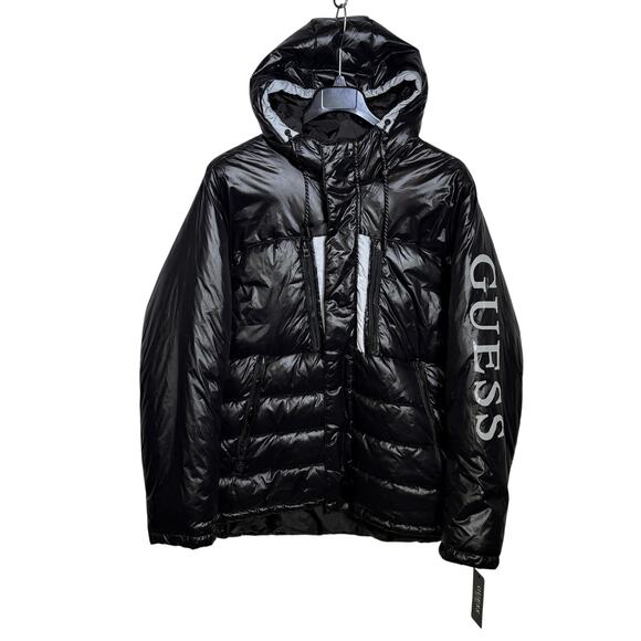 Guess Other - Guess Men's LOGO arm Hooded Puffer Coat - Black Xlarge $225
